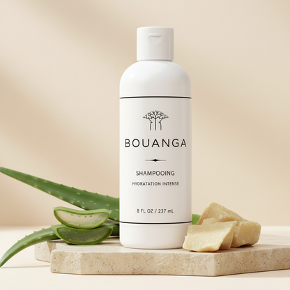 Shampooing Hydratation Intense Bouanga – Visuel premium fond crème